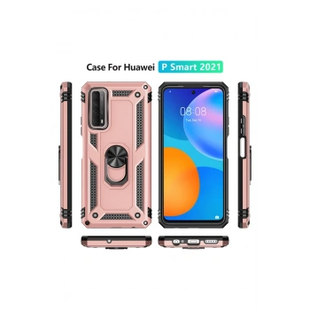 Huawei P Smart 2021 Kılıf Sofya Yüzüklü Silikon Kapak - Rose