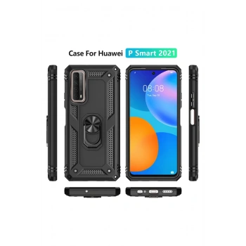 Huawei P Smart 2021 Kılıf Sofya Yüzüklü Silikon Kapak - Siyah