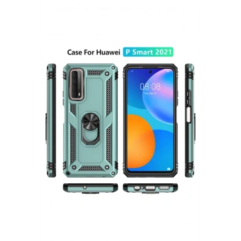 Huawei P Smart 2021 Kılıf Sofya Yüzüklü Silikon Kapak - Yeşil