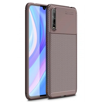 Huawei P Smart S Kılıf Auto Focus Karbon Kapak - Kahverengi