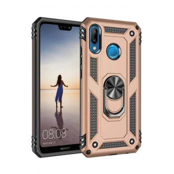 Huawei P20 Lite Kılıf Sofya Yüzüklü Silikon Kapak - Gold