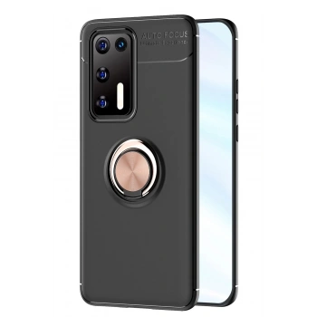 Huawei P40 Kılıf Range Yüzüklü Silikon - Siyah-Gold