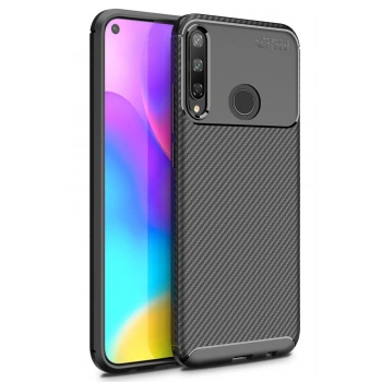 Huawei P40 Lite E Kılıf Auto Focus Karbon Kapak - Siyah