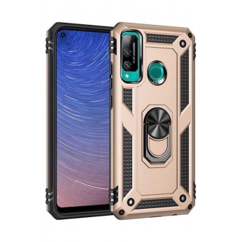 Huawei P40 Lite E Kılıf Sofya Yüzüklü Silikon Kapak - Gold