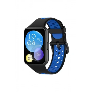 Huawei Watch Fit 2 Spor Delikli Kordon - Siyah-Mavi