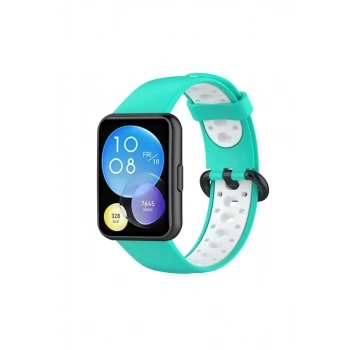 Huawei Watch Fit 2 Spor Delikli Kordon - Turkuaz-Beyaz