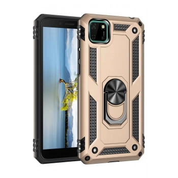 Huawei Y5P Kılıf Sofya Yüzüklü Silikon Kapak - Gold