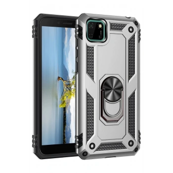 Huawei Y5P Kılıf Sofya Yüzüklü Silikon Kapak - Gümüş