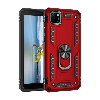 Huawei Y5P Kılıf Sofya Yüzüklü Silikon Kapak - Kırmızı