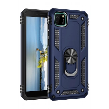 Huawei Y5P Kılıf Sofya Yüzüklü Silikon Kapak - Lacivert