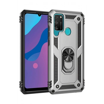 Huawei Y6P Kılıf Sofya Yüzüklü Silikon Kapak - Gümüş