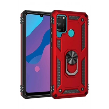 Huawei Y6P Kılıf Sofya Yüzüklü Silikon Kapak - Kırmızı