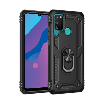 Huawei Y6P Kılıf Sofya Yüzüklü Silikon Kapak - Siyah