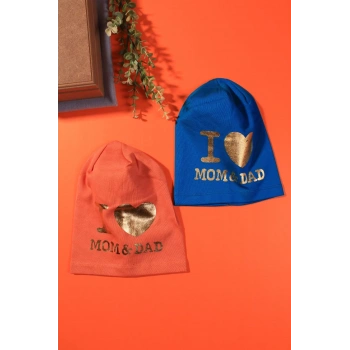 I Love Mom Dad 2-4 Yaş Erkek Çocuk Şapkası 2li Paket