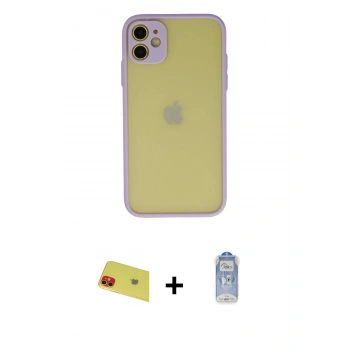 ieg™ iPhone 11 Kılıf Ahenk Çizgi Serisi - Siyah Joko Magic 5D Cam + Kırmızı Rainbow Kamera Lens Koruma Cam