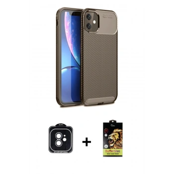 ieg™ iPhone 11 Kılıf Eksen Form Prime - Siyah Buffer Cam Ekran Koruyucu + Siyah PVD Metal Kamera Lens