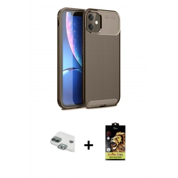 ieg™ iPhone 11 Kılıf Eksen Form Prime - Siyah Buffer Cam Ekran Koruyucu + Yeşil Pers Alüminyum Kamera Lens