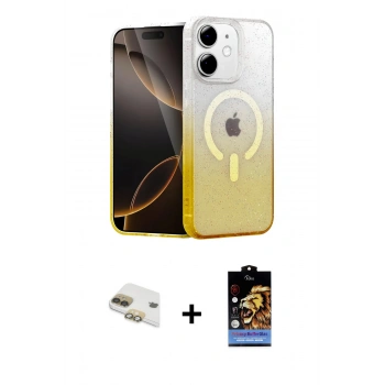 ieg™ iPhone 11 Kılıf Eksen Minimal Özel Seri - Siyah Buffer Hayalet Cam Ekran Koruyucu + Gold Pers Alüminyum Kamera Lens