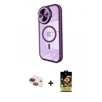 ieg™ iPhone 11 Kılıf Kıvılcım Modern Koleksiyonu - Siyah Buffer Cam Ekran Koruyucu + Kırmızı Pers Alüminyum Kamera Lens