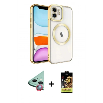 ieg™ iPhone 11 Kılıf Nova Işık Özel Seri - Siyah Buffer Cam Ekran Koruyucu + Kırmızı Raze Metal Kamera Lens