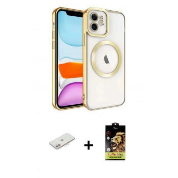 ieg™ iPhone 11 Kılıf Nova Işık Özel Seri - Siyah Buffer Cam Ekran Koruyucu + Pembe Renkli Kamera Lens Koruma Cam