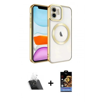 ieg™ iPhone 11 Kılıf Nova Işık Özel Seri - Siyah Buffer Hayalet Cam Ekran Koruyucu + Şeffaf Kamera Lens Koruma Cam