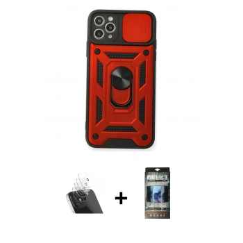 ieg™ iPhone 11 Pro Max Kılıf Ahenk Klasik - Siyah 34D Hayalet Izgaralı Cam + Şeffaf Kamera Lens Koruma Cam