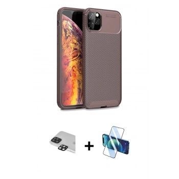ieg™ iPhone 11 Pro Max Kılıf Eksen Form Prime - Siyah 3D Antistatik Seramik Nano Ekran Koruyucu + Siyah Pers Alüminyum Kamera Lens