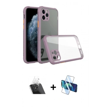 ieg™ iPhone 11 Pro Max Kılıf Nova Asil Özel Seri - Siyah 3D Antistatik Cam Ekran Koruyucu + Şeffaf Kamera Lens Koruma Cam