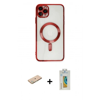 ieg™ iPhone 11 Pro Max Kılıf Nova Işık Özel Seri - Siyah Polymer Nano Ekran Koruyucu + Yeşil Renkli Kamera Lens Koruma Cam