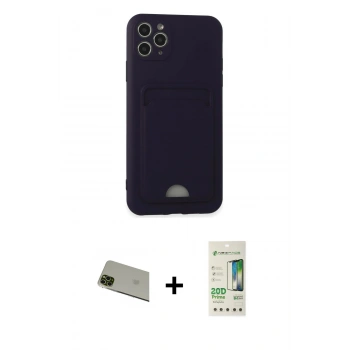 ieg™ iPhone 11 Pro Max Kılıf Vadi Çizgi Prime - Siyah 20D Premium Cam Ekran Koruyucu + Yeşil Rainbow Kamera Lens Koruma Cam