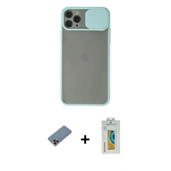 ieg™ iPhone 11 Pro Max Kılıf Vadi Çizgi - Siyah Polymer Nano Ekran Koruyucu + Pembe Shine Kamera Lens Koruma Cam
