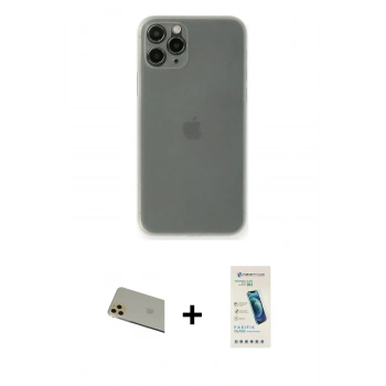 ieg™ iPhone 11 Pro Max Kılıf Yadigar Yansıma Serisi - Şeffaf Pasifik Cam Ekran Koruyucu + Gold Rainbow Kamera Lens Koruma Cam