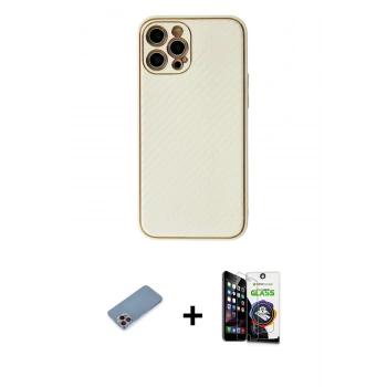 ieg™ iPhone 12 Pro Max Kılıf Ahenk Işık - Şeffaf Temperli Cam Ekran Koruyucu + Pembe Shine Kamera Lens Koruma Cam