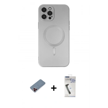 ieg™ iPhone 12 Pro Max Kılıf Akış Minimal Özel Seri - Şeffaf Uv Polymer Nano Ekran Koruyucu + Kırmızı Metal Kamera Lens Koruma Cam