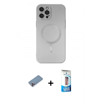 ieg™ iPhone 12 Pro Max Kılıf Akış Minimal Özel Seri - Siyah 5D Eko Cam Ekran Koruyucu + Pembe Shine Kamera Lens Koruma Cam