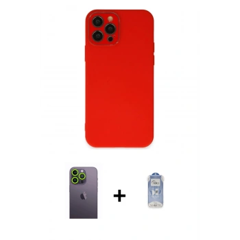 ieg™ iPhone 12 Pro Max Kılıf Çekirdek Modern Serisi - Siyah Joko Magic 5D Cam + Yeşil Neon Fosforlu Kamera Lens