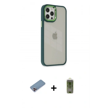 ieg™ iPhone 12 Pro Max Kılıf Eksen Doku Prime - Siyah Joko Magic 5D Hayalet Cam + Pembe Shine Kamera Lens Koruma Cam