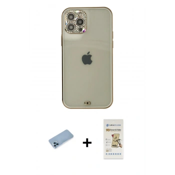 ieg™ iPhone 12 Pro Max Kılıf Eksen Minimal Koleksiyonu - Siyah Mat Seramik Nano Ekran Koruyucu + Mavi Shine Kamera Lens Koruma Cam