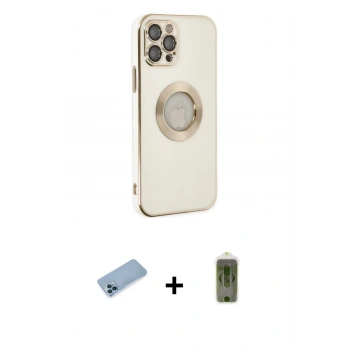 ieg™ iPhone 12 Pro Max Kılıf İz Form Serisi - Siyah Joko Magic 5D Hayalet Cam + Mavi Shine Kamera Lens Koruma Cam