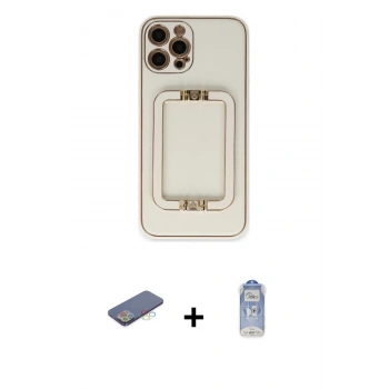 ieg™ iPhone 12 Pro Max Kılıf Kozmos Minimal Prime - Siyah Joko Magic 5D Cam + Mavi Renkli Kamera Lens Koruma Cam