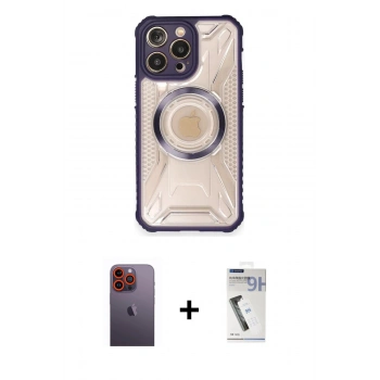 ieg™ iPhone 12 Pro Max Kılıf Kutup Modern - Şeffaf Uv Polymer Nano Ekran Koruyucu + Turuncu Neon Fosforlu Kamera Lens