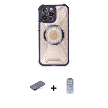 ieg™ iPhone 12 Pro Max Kılıf Kutup Modern - Siyah Joko Magic 5D Cam + Pembe Renkli Kamera Lens Koruma Cam