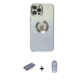 ieg™ iPhone 12 Pro Max Kılıf Kutup Yansıma Özel Seri - Siyah Joko Magic 5D Cam + Turuncu Renkli Kamera Lens Koruma Cam