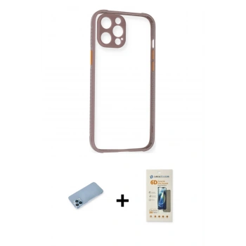 ieg™ iPhone 12 Pro Max Kılıf Nova Asil Özel Seri - Siyah 6D Mat Seramik Hayalet Nano Ekran Koruyucu + Mavi Shine Kamera Lens Koruma Cam