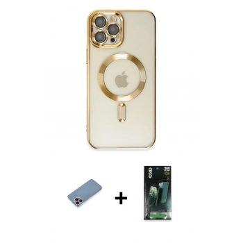 ieg™ iPhone 12 Pro Max Kılıf Nova Işık Özel Seri - Siyah 360 Mat Full Body Arka Koruyucu + Pembe Shine Kamera Lens Koruma Cam