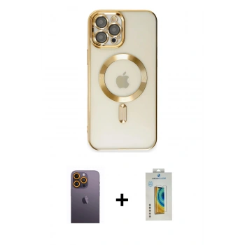 ieg™ iPhone 12 Pro Max Kılıf Nova Işık Özel Seri - Siyah Polymer Nano Ekran Koruyucu + Sarı Neon Fosforlu Kamera Lens
