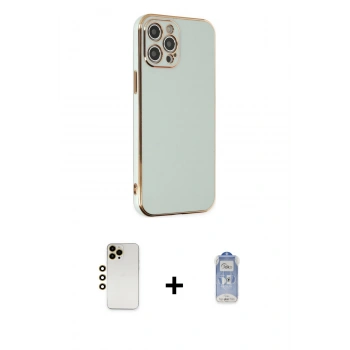 ieg™ iPhone 12 Pro Max Kılıf Yankı Serisi - Siyah Joko Magic 5D Cam + Gold Shine Kamera Lens