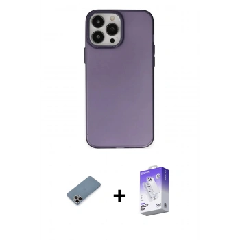 ieg™ iPhone 13 Pro Max Kılıf Ahenk Çizgi Prime - Siyah Bilvis 5in1 3D Magic Cam Ekran Koruyucu + Mor Metal Kamera Lens Koruma Cam