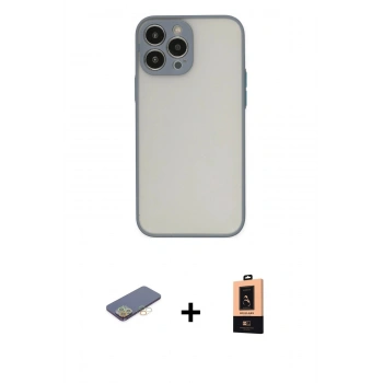 ieg™ iPhone 13 Pro Max Kılıf Ahenk Çizgi Serisi - Şeffaf Maxco Cam Ekran Koruyucu + Sarı Renkli Kamera Lens Koruma Cam